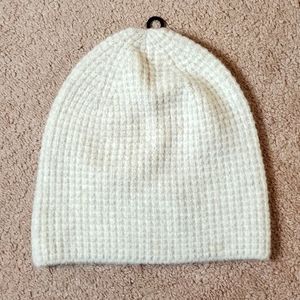 Express cream waffle knit beanie hat